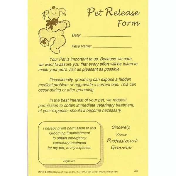 Discount General Release Form For Professional Groomers - Pad Of 50 Business Supplies