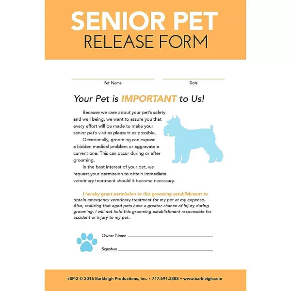 Flash Sale Modern Senior Pet Release Form For Groomers - Pad Of 50 Business Supplies