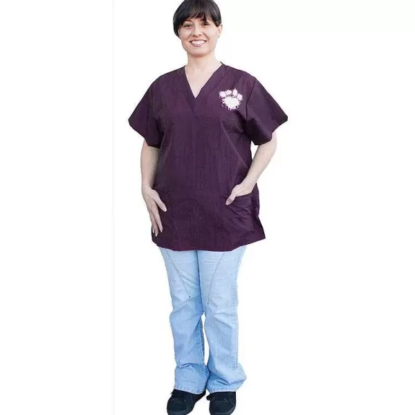 Cheap Paw Brothers Scrub Top With White Paw Heart Print 2X-Large Apparel